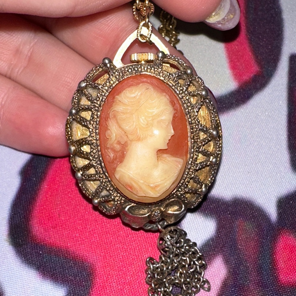 Cameo Pendant Necklace with Gold Chain